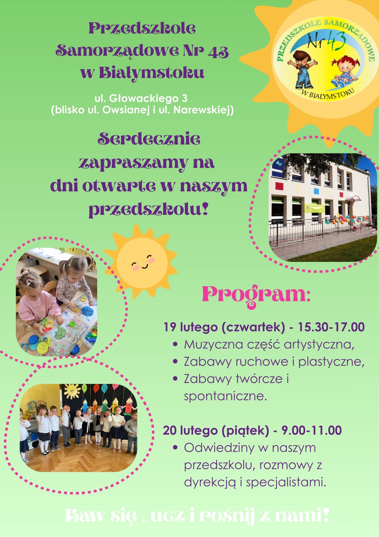 Plakat informujący o Dniach Otwartych organizowanych w przedszkolu